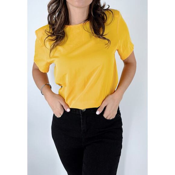 Vintage Point and Line Yellow Crewneck Short Sleeve Blouse Size Small - Picture 1 of 3